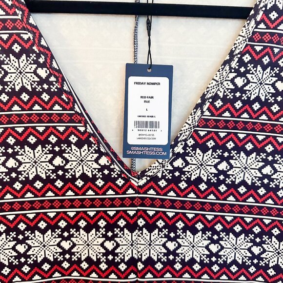 Smash + Tess Red Flair-Friday Romper L | Holiday Nordic Print | NWT - Picture 6 of 7